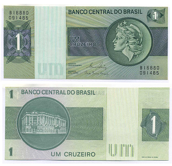 БРАЗИЛИЯ 1 КРУЗЕЙРО 1980 СЕРИЯ В 16880, ПОДПИСЬ 20, ГОЛОВА СВОБОДЫ Pick 191Ас бумага 8595-27-3-1