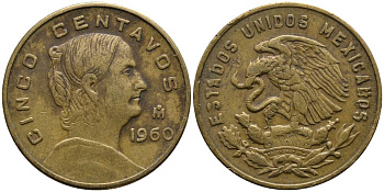 Мексика 5 сентаво 1960 Жозефа Ортис де Домингес KM 426 латунь 4549-333