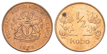 Нигерия 1/2 кобо 1973 KM 7 бронза UNC 4625-439