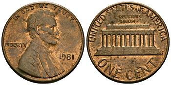 США 1 цент 1981 Линкольн KM 201 медь цинк 4136-211