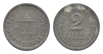 Венгрия 2 филлера 1944 BP KM 519 цинк 4664-921