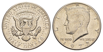 США 1/2 доллара (50 центов) 1972 Джон Кеннеди KM 202b медь плакированная медно-никелем aUNC 4157-243