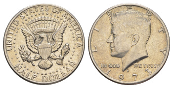 США 1/2 доллара (50 центов) 1973 Джон Кеннеди KM 202b медь плакированная медно-никелем aUNC 4526-311