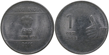 Индия 1 рупия 2010 KM 331 нержавеющая сталь 4571-426
