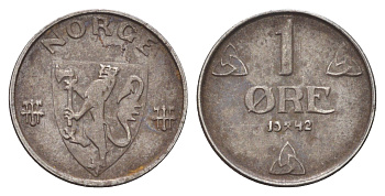 Норвегия 1 эре 1942 Хокон VII (1905-1957) KM 387 железо 4701-539