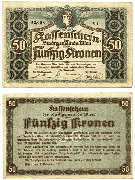Австрия, Вена 50 крон 1918 1 ноября 1918, нотгельд Ri.29c бумага 8609-1-1