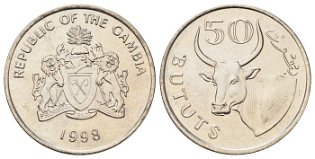 Гамбия 50 бутутов 1998 год-тип KM 58 медно-никель UNC 63-421