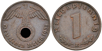 Германия 1 рейхспфенниг 1938 E KM 89, J 361 бронза 4136-1228