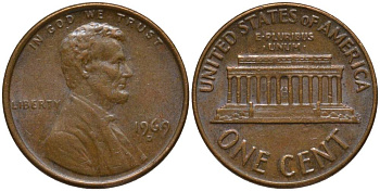 США 1 ЦЕНТ 1969 D, ЛИНКОЛЬН KM 201 медь цинк 211-1154