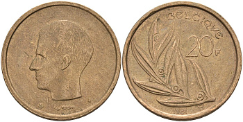 Бельгия 20 франков 1981 Belgique, Бодуэн I (1951-1993) KM 159 никель бронза 4126-223