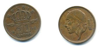 БЕЛЬГИЯ 50 САНТИМОВ 1970 BELGIQUE KM 148.1 бронза 86-1316