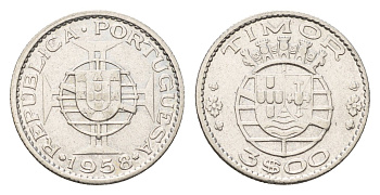 Португальский Тимор 3 эскудо 1958 год-тип KM 14 серебро 4669-768