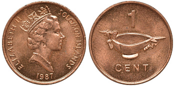 Соломоновы острова 1 цент 1987 Елизавета II (1953-) KM 24 сталь плакированная бронзой aUNC 4602-917