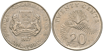 Сингапур 20 центов 1987 KM 52 медно-никель 4364-2817