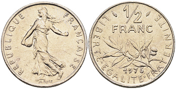 Франция 1/2 франка 1976 сеятель KM 931.1 никель    4169-158