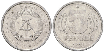 ГДР 5 пфеннигов 1988 A КМ 9.2 алюминий 3458-1249