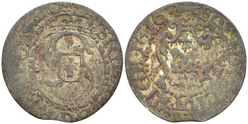 Рига 1 шиллинг (шеляг) 1616 Сигизмунд III (1587-1632), вес 0,47 гр. KM 5 серебро 1517-221