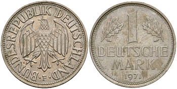 ФРГ 1 марка 1971 F KM 110, J. 385 медно-никель 4159-1122