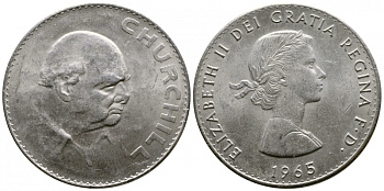 Великобритания 1 крона (5 шиллингов) 1965 Уинстон Черчилль, Елизавета II (1952-2022) KM 910, Spink 4144 медно-никель 4537-1114