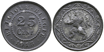 БЕЛЬГИЯ 25 САНТИМОВ 1915 BELGIQUE-BELGIE KM 82 цинк 3334-413