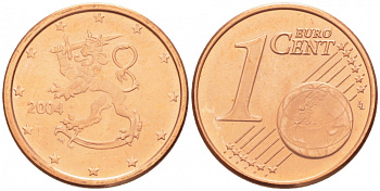 ФИНЛЯНДИЯ 1 ЕВРОЦЕНТ 2004 KM 98 сталь плакированная медью UNC 3457-1159
