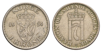 Норвегия 1 крона 1954 Хокон VII (1905-1957) KM 397 медно-никель 4635-632