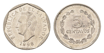 Сальвадор 5 сентаво 1998 KM 154b сталь плакированная никелем aUNC 4643-737