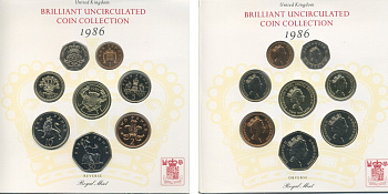 Великобритания набор из 8 монет 1986 БУКЛЕТ, СЕРТИФИКАТ UNC 7-4-74