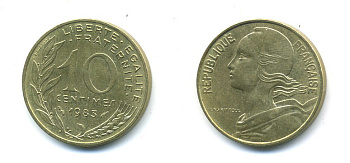 ФРАНЦИЯ 10 САНТИМОВ 1983 ТИП MARIANNE KM 929 медь алюминий никель 84-1631