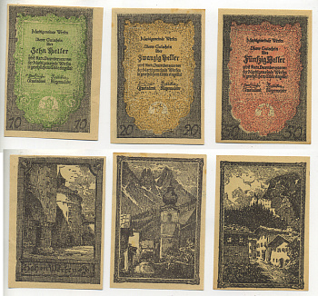 Австрия набор из 3 банкнот 1920 до 31 декабря 1920, нотгельд, 10, 20, 50 геллеров, WERFEN, черные   бумага  aUNC  7555-6-3-1