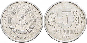 ГДР 5 пфеннигов 1981 A KM 9.2 алюминий 110-316