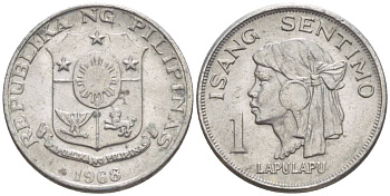 Филиппины 1 сентимо 1968 вождь острова Мактан Лапу-Лапу KM 196 алюминий 4528-833