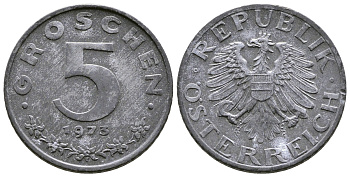 АВСТРИЯ 5 ГРОШЕЙ 1973 KM 2875 цинк 57-1355