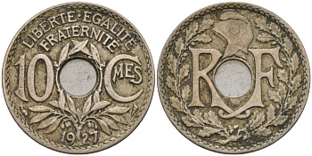Франция 10 сантимов 1927 KM 866a, Le Franc 138.3 медно-никель 4143-951