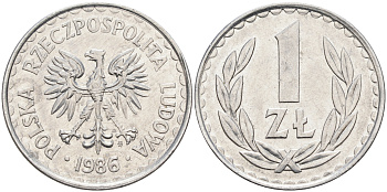 ПОЛЬША 1 ЗЛОТЫЙ 1986 MW KM 49.2 алюминий 4591-721