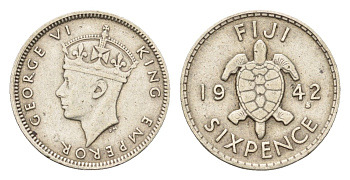 Фиджи 6 пенсов 1942 Георг VI (1936-1952) KM 11a серебро 4669-535