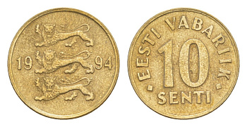 Эстония 10 сентов 1994 KM 22 латунь UNC 4647-114