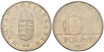 Венгрия 10 форинтов 1993 KM 695 латунь плакированная медно-никелем 259-244