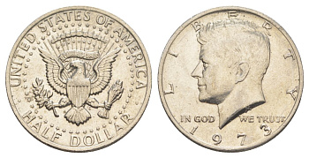 США 1/2 доллара (50 центов) 1973 D, Джон Кеннеди KM 202b медь плакированная медно-никелем aUNC 4517-1222