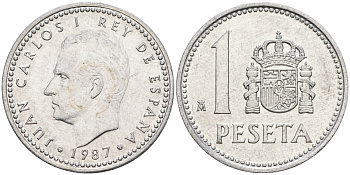Испания 1 песета 1987 M, Хуан Карлос I (1975-2014) KM 821 алюминий 4402-834
