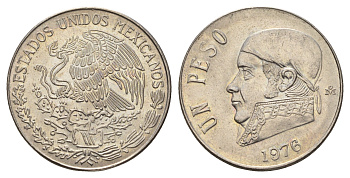 Мексика 1 песо 1976 Хосе Мария Морелос KM 460 медно-никель UNC 4645-1136