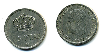 Испания 25 песет 1975 (76) Хуан Карлос I (1975-2014) KM 808 медно-никель 51-4613