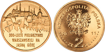 Польша 2 злотых 2011 MW, 300 лет Варшавского паломничества к Ясной Горе KM 784 нордик UNC 4676-817