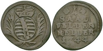Саксен-Кобург-Заальфельд 1 геллер 1744 медь 99-752