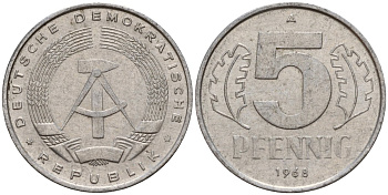 ГДР 5 пфеннигов 1968 A KM 9.1 алюминий 211-917