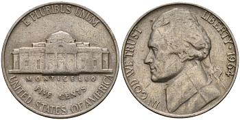 США 5 центов 1964 Томас Джефферсон KM A192 медно-никель 4187-813