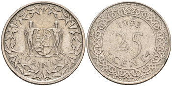 Суринам 25 центов 1962 KM 14 медно-никель 4585-963