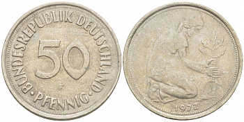 ФРГ 50 ПФЕННИГОВ 1972 F KM 109.2 J 384a медно-никель 3996-1263