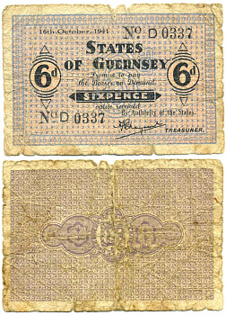 Гернси 6 пенсов 1941 Pick 22 бумага 6312-1-2-1
