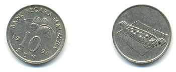 Малайзия 10 сенов 1990 цветок KM 51 медно-никель 3999-551